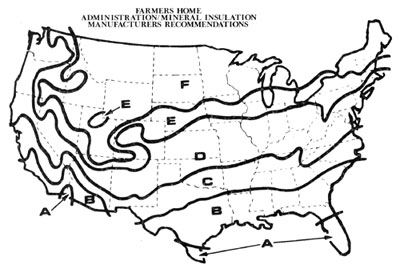 U.S. map: Farmers home administration/mineral insulation manufacturers recommendations.